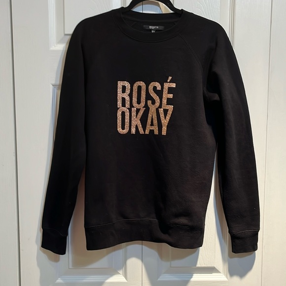 ❤️SOLD❤️Brunette The Label Black Sweatshirt “Rose Okay” - Picture 1 of 7